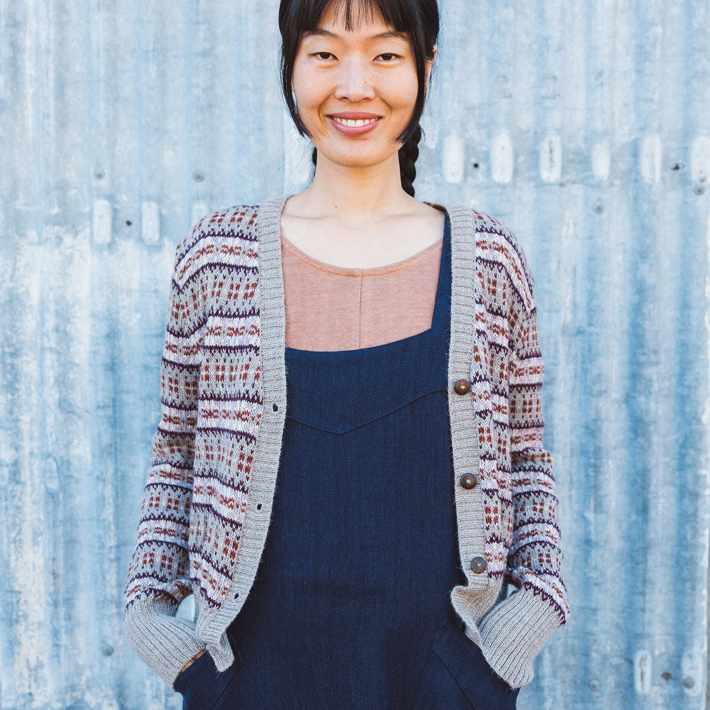 Women's Fairisle Vintage Cardi - 100% Baby Alpaca - Light Brown/Rust (S-L)