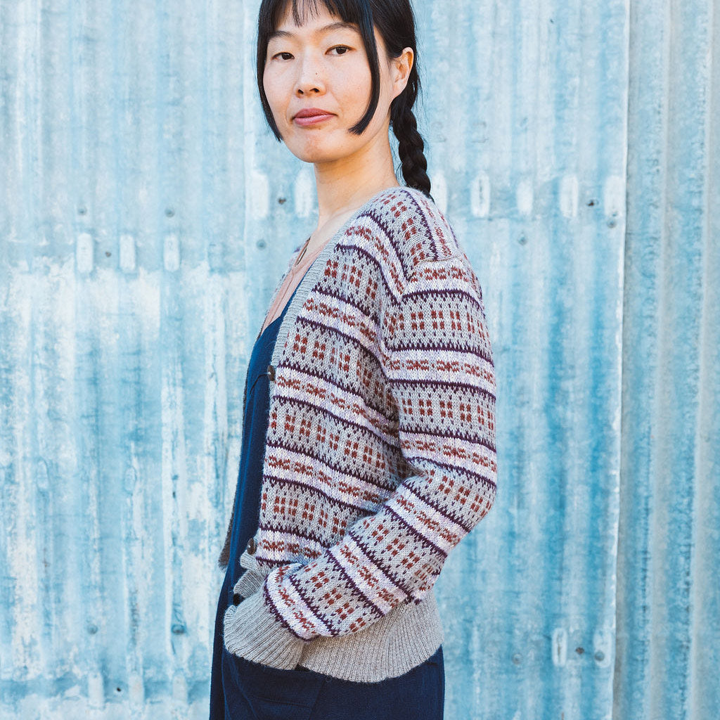 Women's Fairisle Vintage Cardi - 100% Baby Alpaca - Light Brown/Rust (S-L)