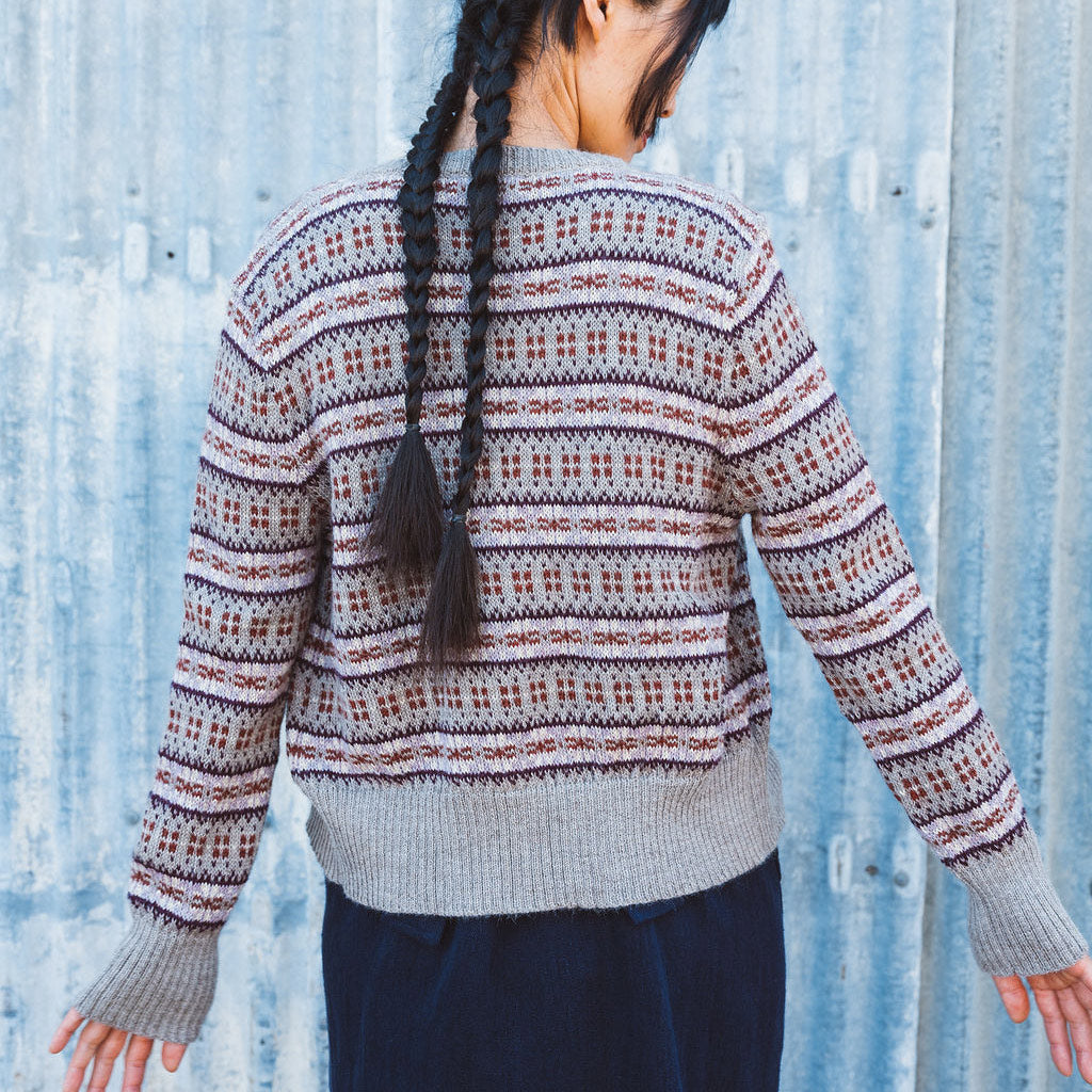 Women's Fairisle Vintage Cardi - 100% Baby Alpaca - Light Brown/Rust (S-L)
