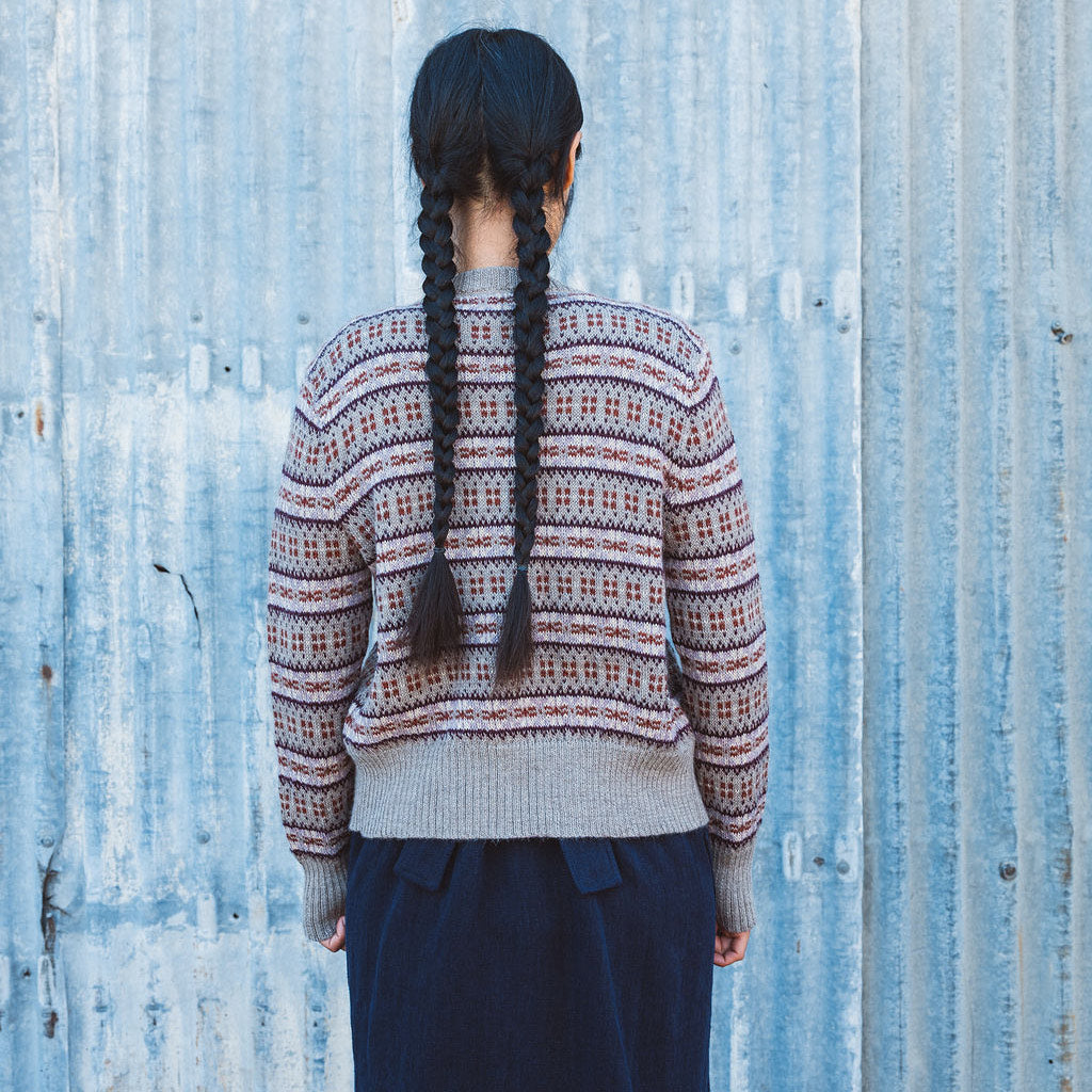 Women's Fairisle Vintage Cardi - 100% Baby Alpaca - Light Brown/Rust (S-L)