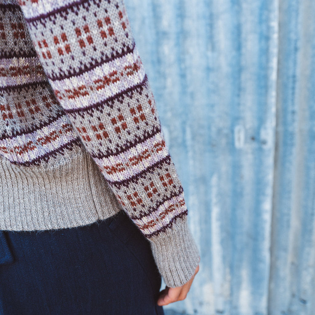 Women's Fairisle Vintage Cardi - 100% Baby Alpaca - Light Brown/Rust (S-L)