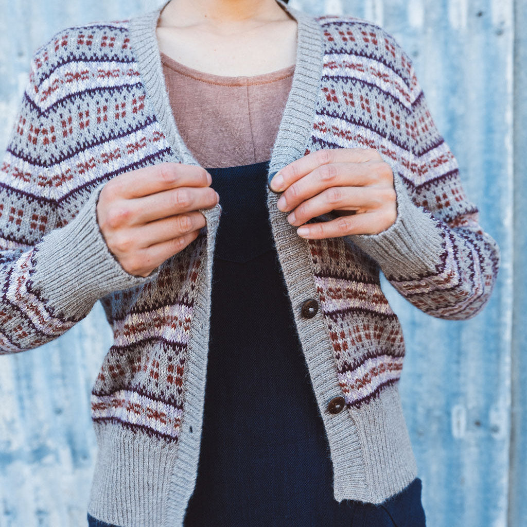 Women's Fairisle Vintage Cardi - 100% Baby Alpaca - Light Brown/Rust (S-L)