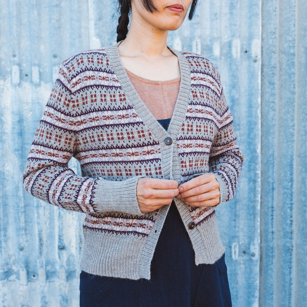 Women's Fairisle Vintage Cardi - 100% Baby Alpaca - Light Brown/Rust (S-L)
