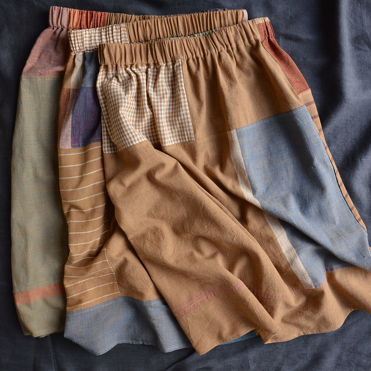 Patchwork Pocket Skirt - 100% Hand Loomed Indian Cotton (Women S-L)