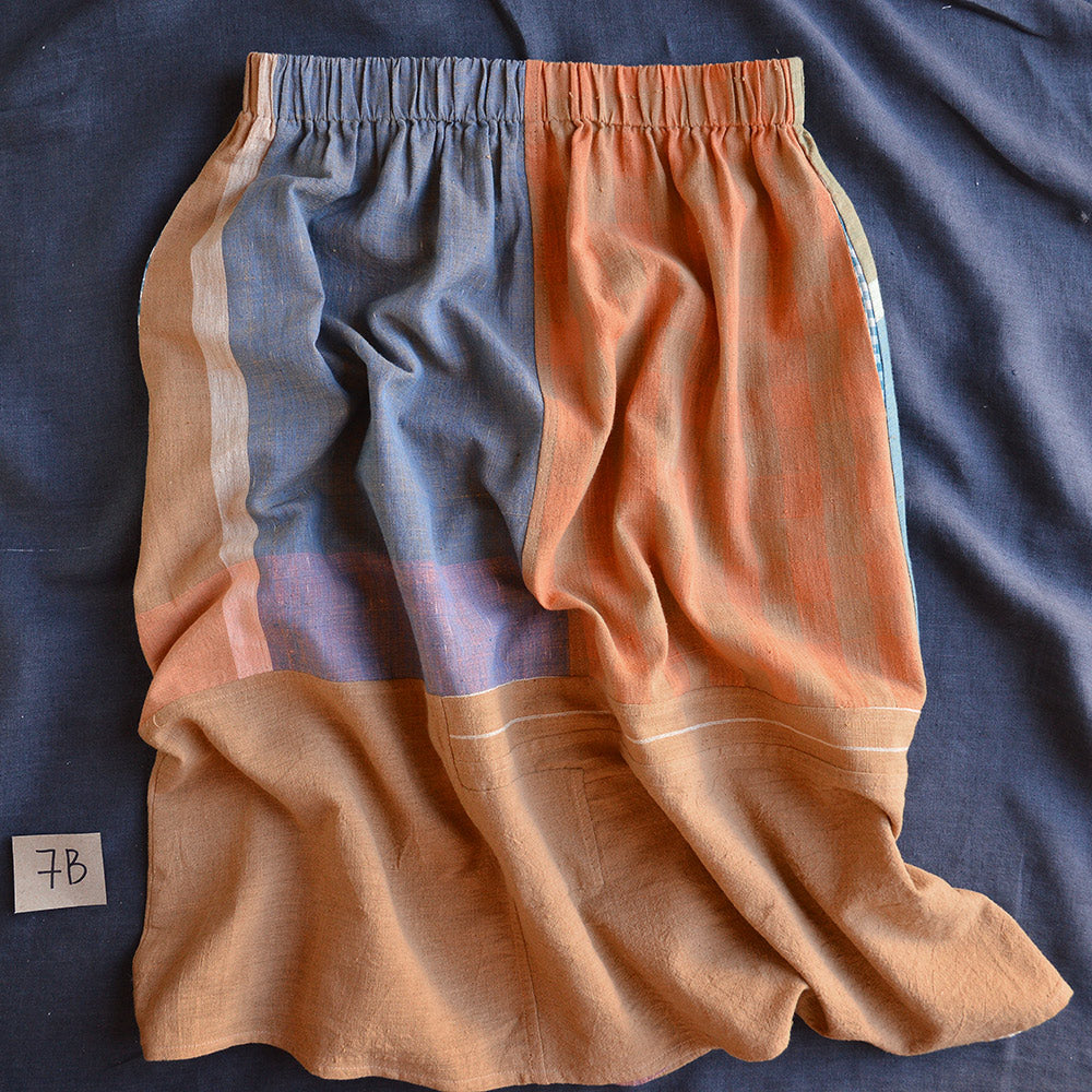 Patchwork Pocket Skirt - 100% Hand Loomed Heirloom Cotton with Plant Dyes (Women S-L)