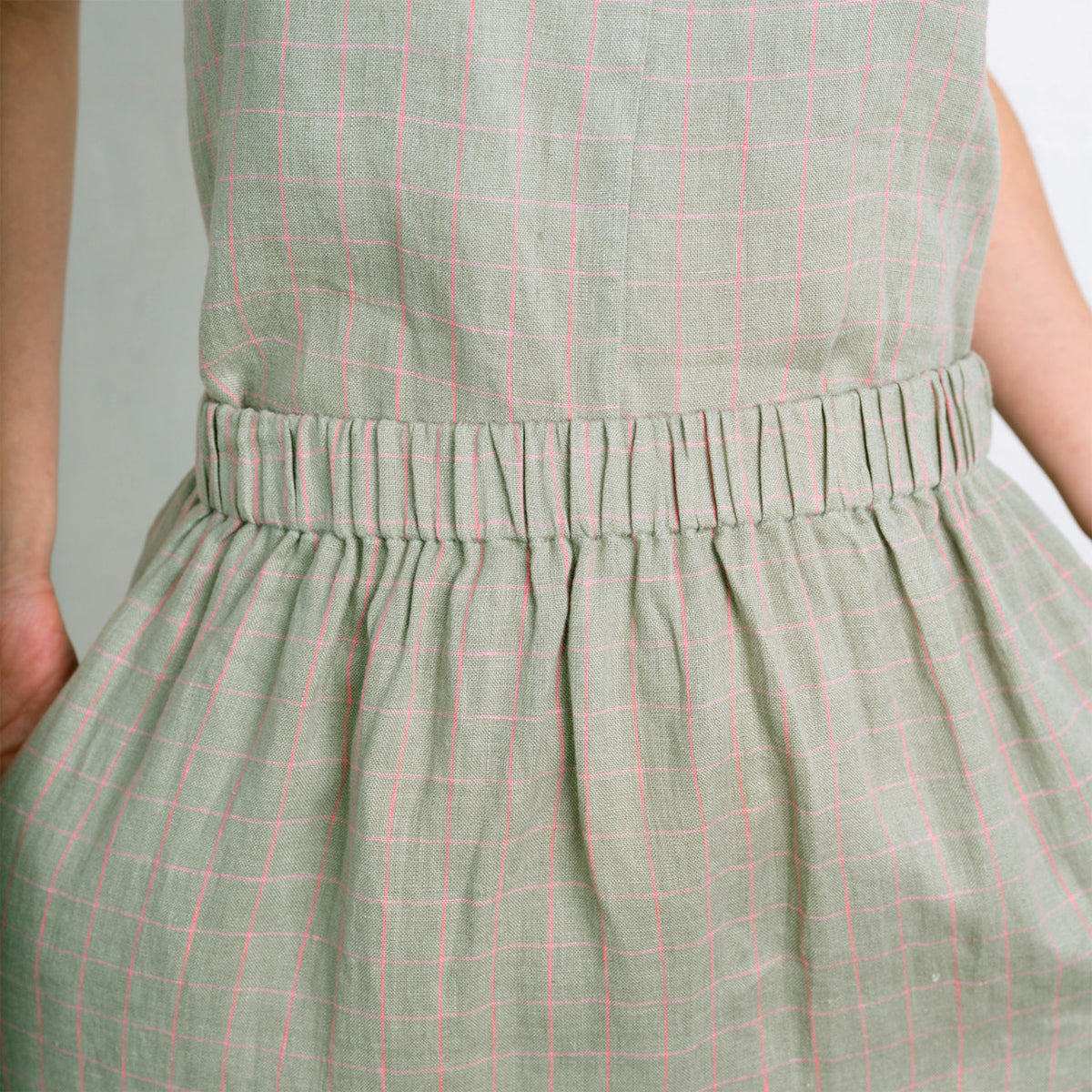 Pocket Skirt - 100% Linen - Sage Pink Check (M-L) *Last ones