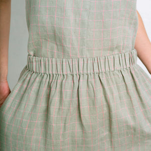 Pocket Skirt - 100% Linen - Sage Pink Check (Women S-L)