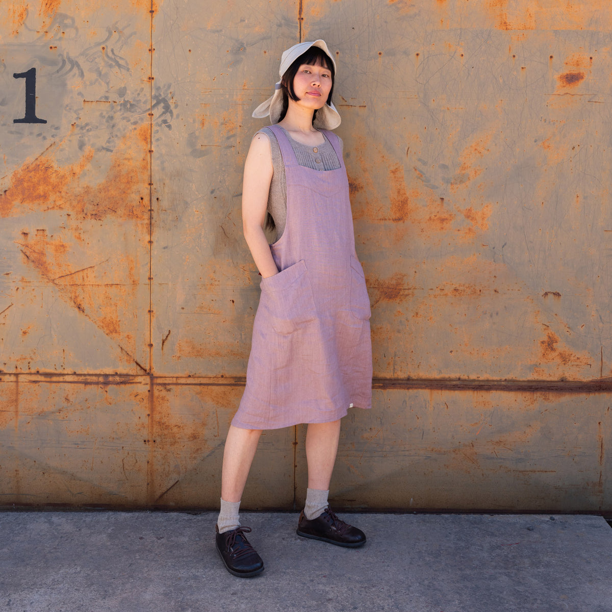 Mamiko Apron Dress - 100% Linen - Calamine Pink (Women S-XL) *REDUCED