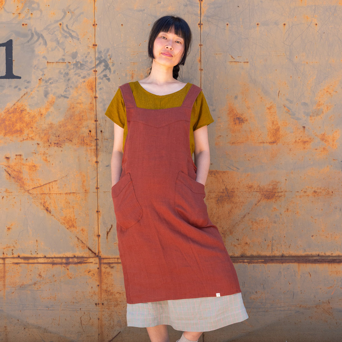 Mamiko Apron Dress - 100% Linen - Cinnamon Dust (Women S-XL)