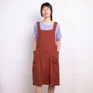 Mamiko Apron Dress - 100% Linen - Cinnamon Dust (Women S-XL)