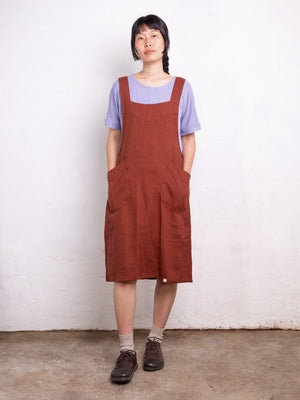Mamiko Apron Dress - 100% Linen - Cinnamon Dust (Women S-XL)