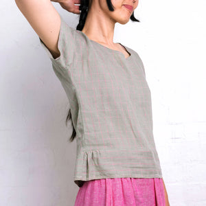 Pieces Top - 100% Linen - Sage Pink Check (Women S-L)