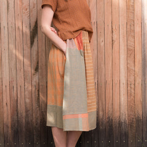 Patchwork Pocket Skirt - 100% Hand Loomed Heirloom Cotton with Plant Dyes (Women S-L)
