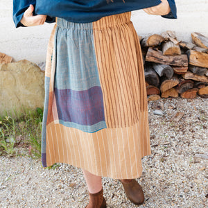 Patchwork Pocket Skirt - 100% Hand Loomed Heirloom Cotton with Plant Dyes (Women S-L)