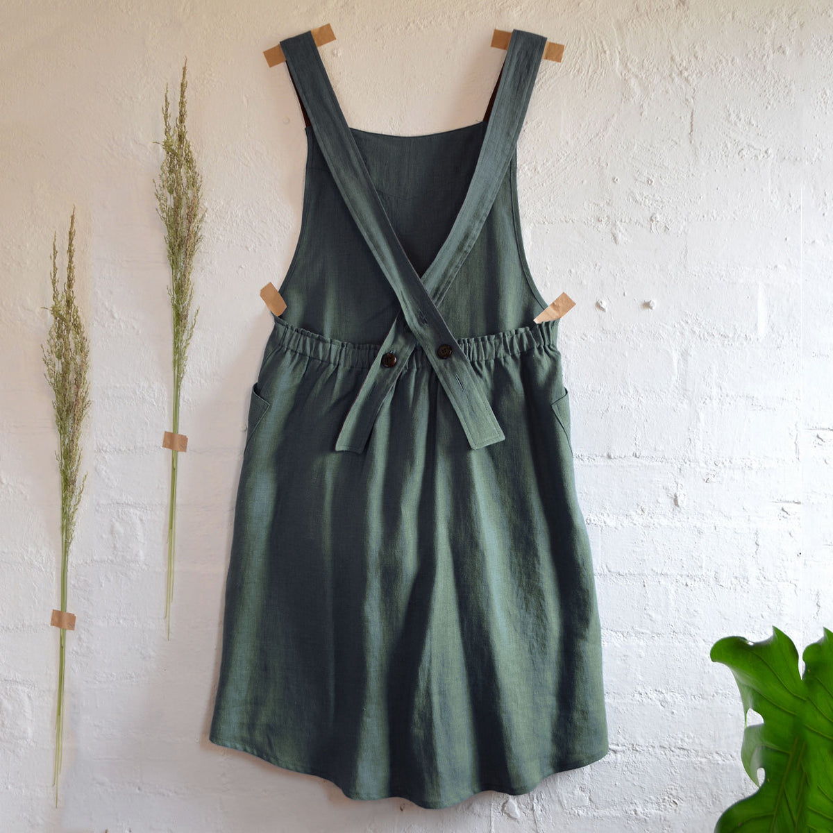 Mamiko Apron Dress - 100% Linen - Garden Slate