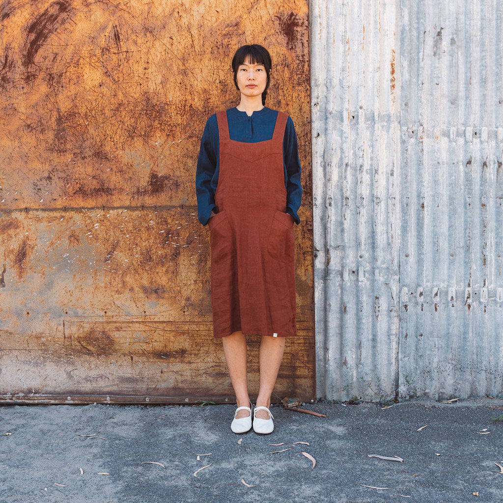 Mamiko Apron Dress - 100% Linen - Cinnamon Dust (Women S-XL)