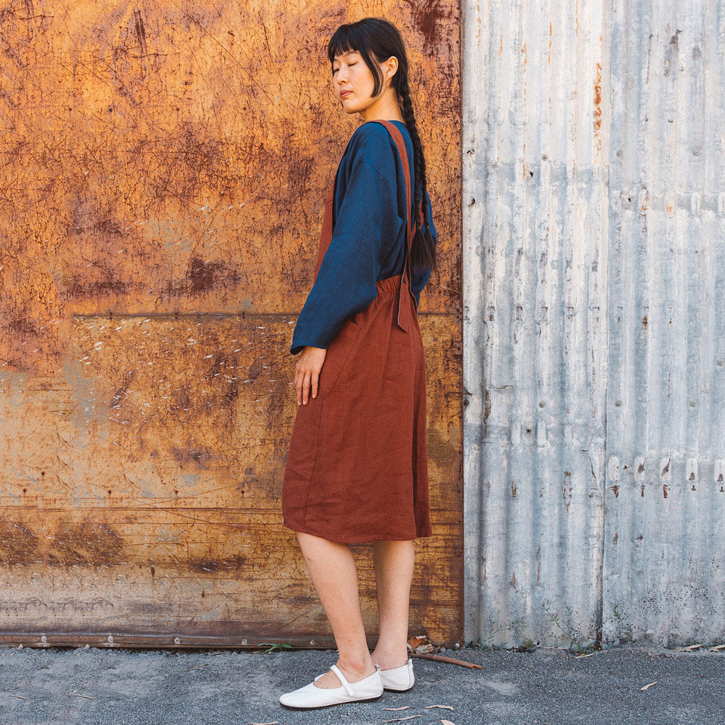 Mamiko Apron Dress - 100% Linen - Cinnamon Dust (Women S-XL)