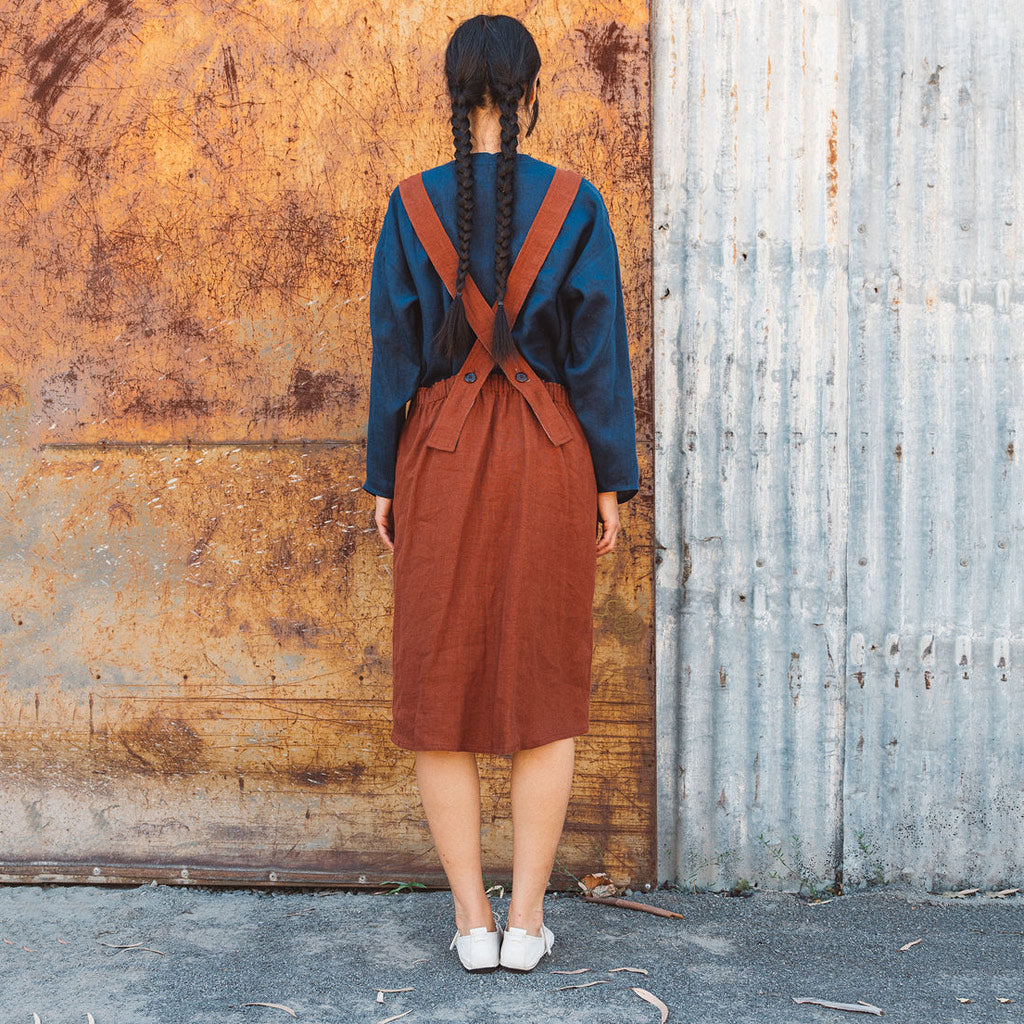 Mamiko Apron Dress - 100% Linen - Cinnamon Dust (Women S-XL)