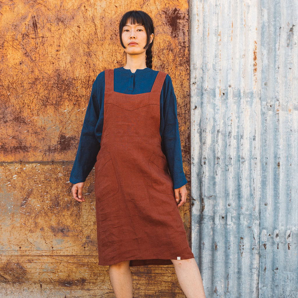 Mamiko Apron Dress - 100% Linen - Cinnamon Dust (Women S-XL)