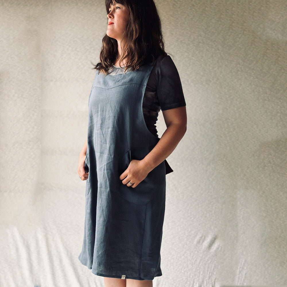 Mamiko Linen Apron Dress - Autumn Sea (Women)