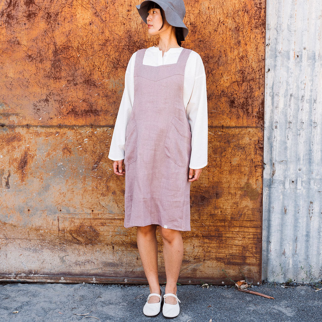 Mamiko Apron Dress - 100% Linen - Calamine Pink (Women S-XL)