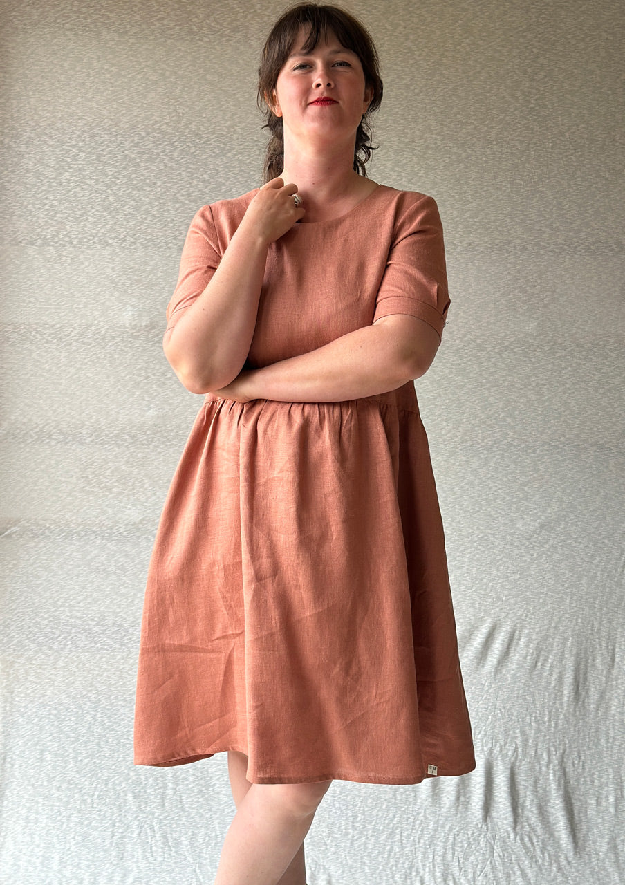 Kirsten Dress in 100% Linen - Taverna Pink Clay (L-XL) *Last One!