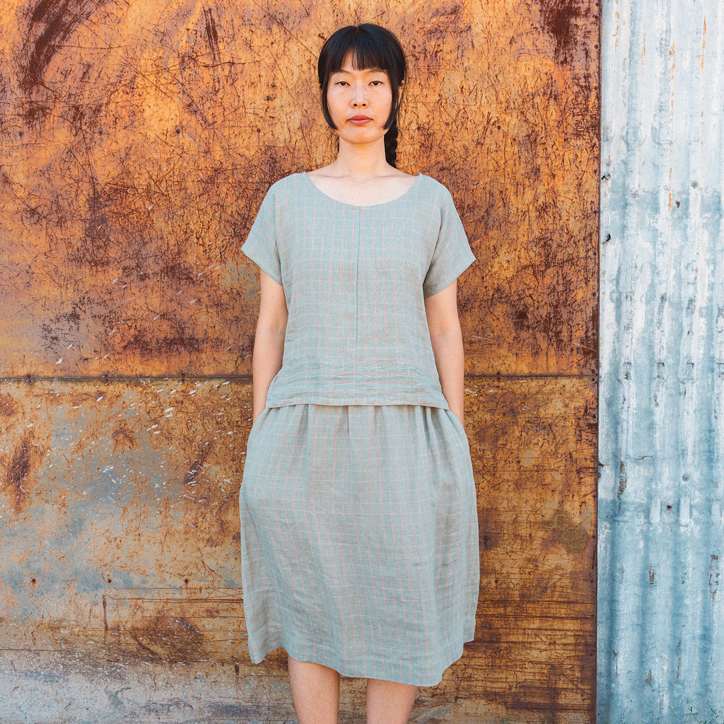 Pieces Top - 100% Linen - Sage Pink Check (S-L) *Last ones