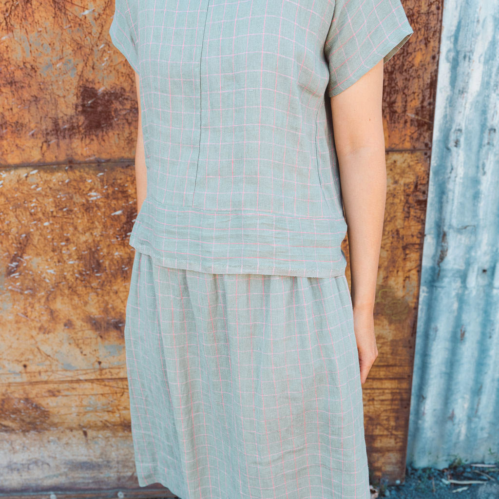 Pieces Top - 100% Linen - Sage Pink Check (S-L) *Last ones