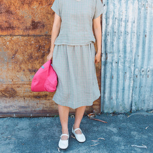 Pocket Skirt - 100% Linen - Sage Pink Check (Women S-L)
