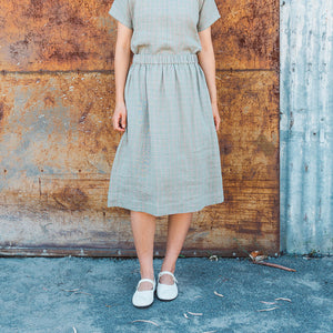 Pocket Skirt - 100% Linen - Sage Pink Check (Women S-L)