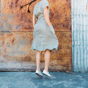 Pocket Skirt - 100% Linen - Sage Pink Check (Women S-L)