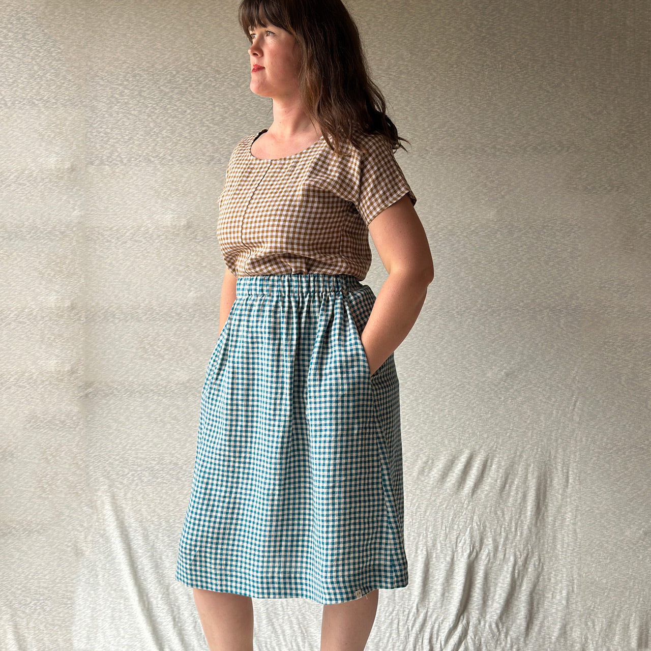 Linen gingham skirt outlet