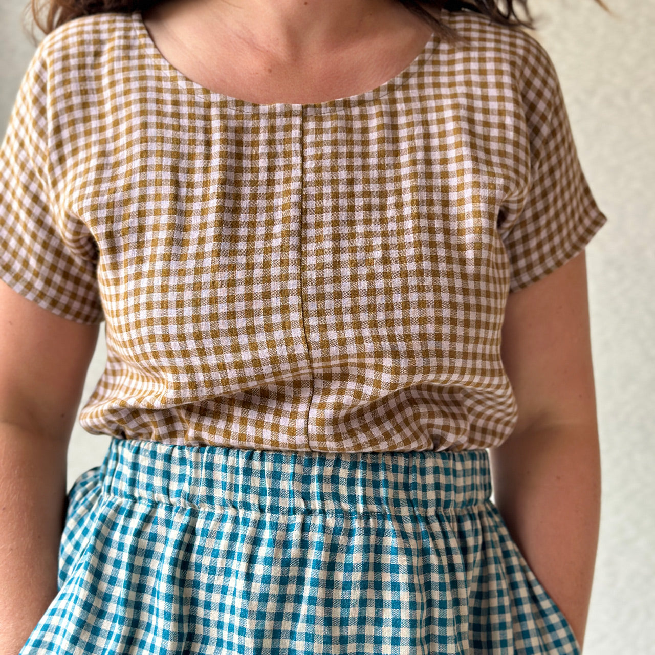 Pocket Skirt in 100% Linen - Frankie Gingham (Women)