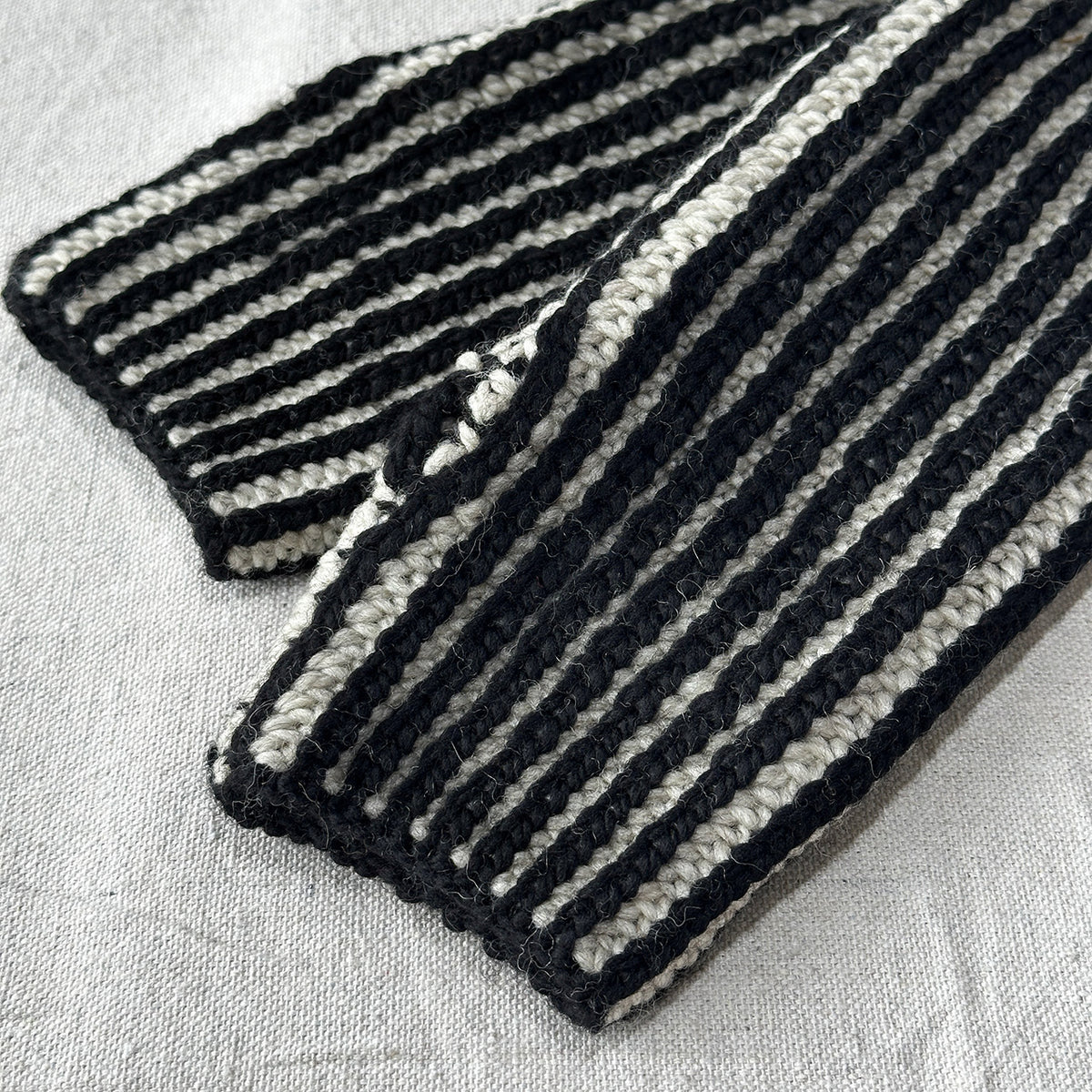 Brioche Handwarmers - 100% Chunky Highland Wool - Black/Ecru (Adult)