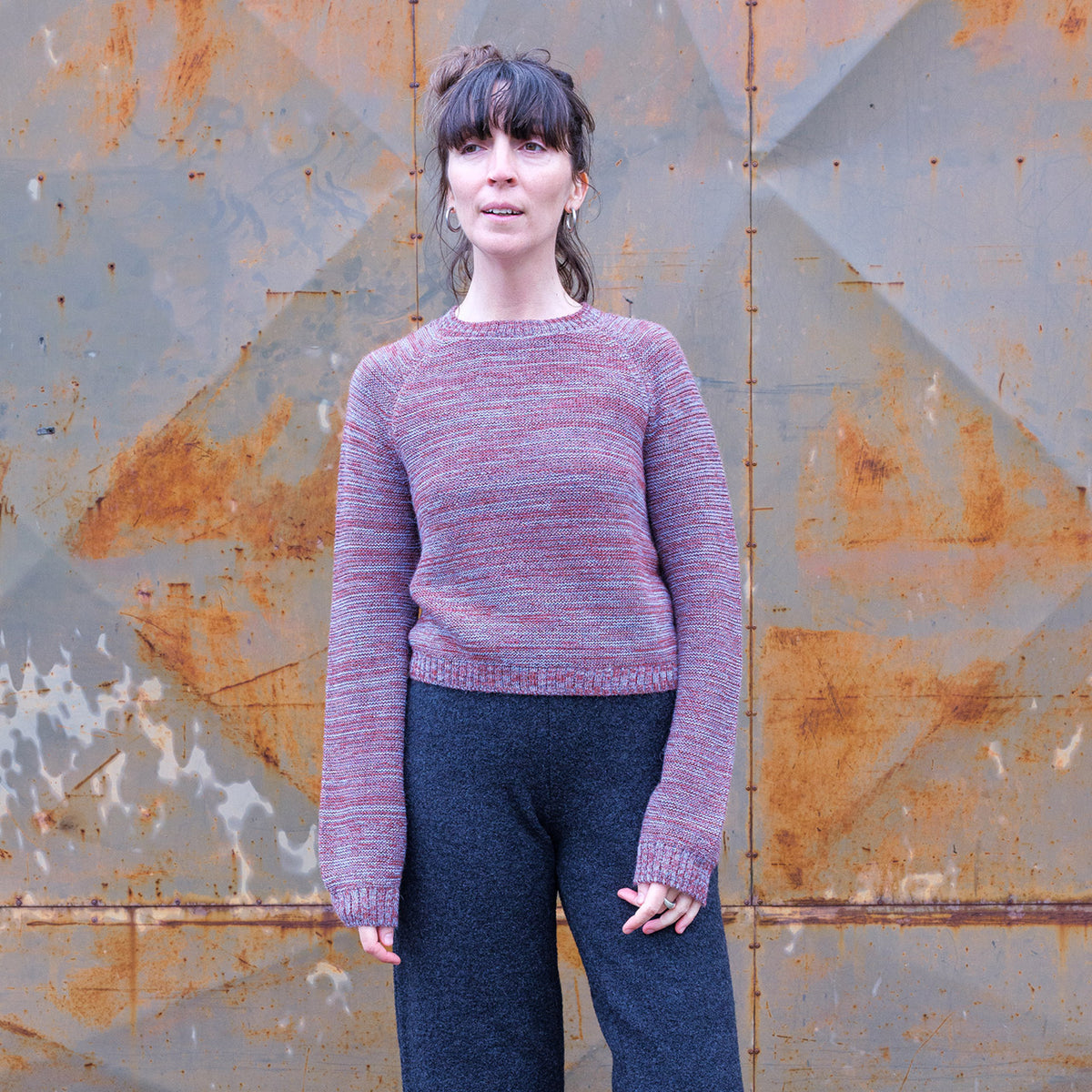 Jaana Sweater - 100% Baby Alpaca - Rust/Light Blue