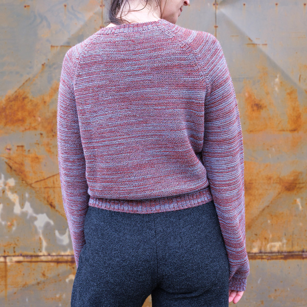 Jaana Sweater - 100% Baby Alpaca - Rust/Light Blue