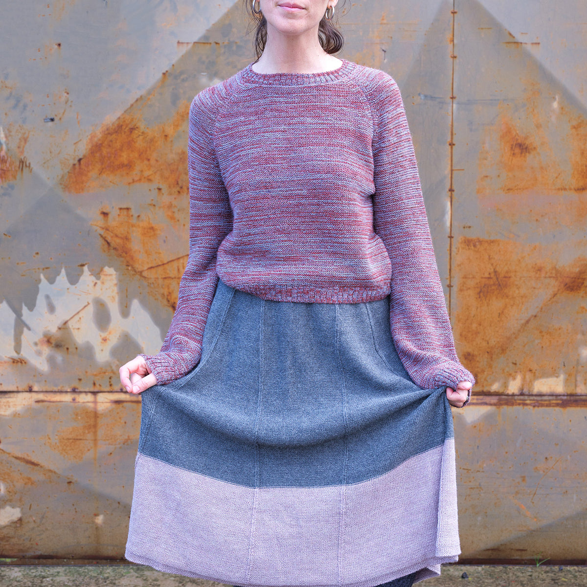 Jaana Sweater - 100% Baby Alpaca - Rust/Light Blue