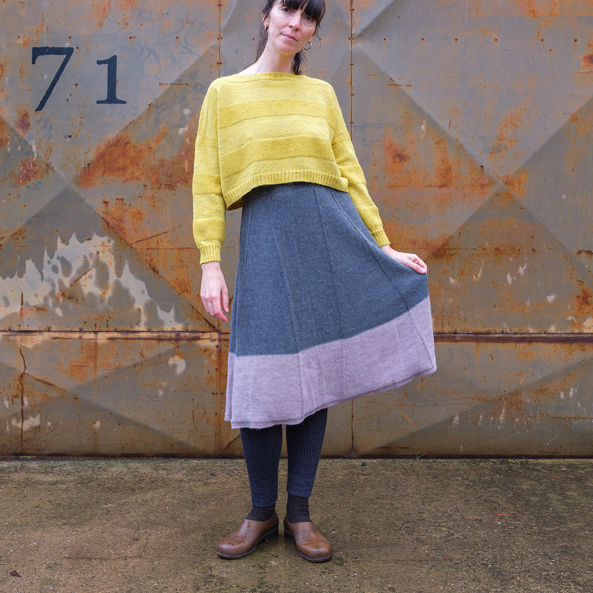 Rosalie Colourblock Panel Skirt - 100% Baby Alpaca - Grey/Lavender