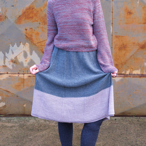 Rosalie Colourblock Panel Skirt - 100% Baby Alpaca - Grey/Lavender