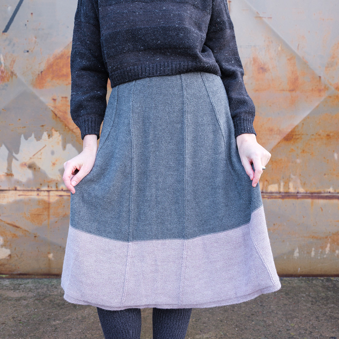 Rosalie Colourblock Panel Skirt - 100% Baby Alpaca - Grey/Lavender