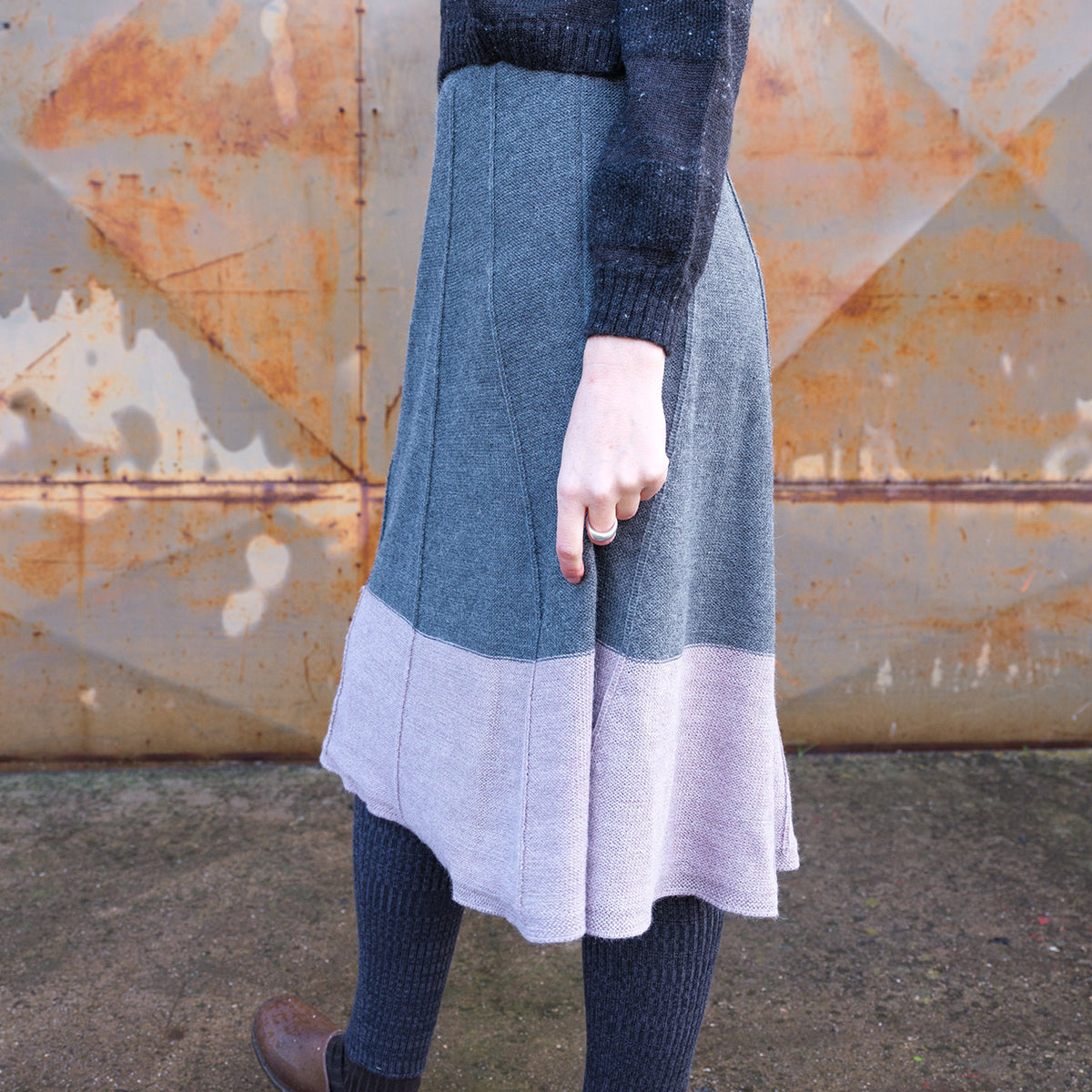Rosalie Colourblock Panel Skirt - 100% Baby Alpaca - Grey/Lavender