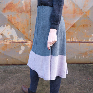 Rosalie Colourblock Panel Skirt - 100% Baby Alpaca - Grey/Lavender