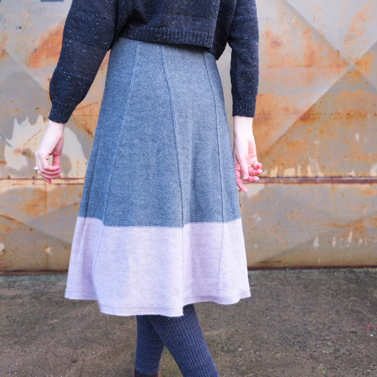 Rosalie Colourblock Panel Skirt - 100% Baby Alpaca - Grey/Lavender