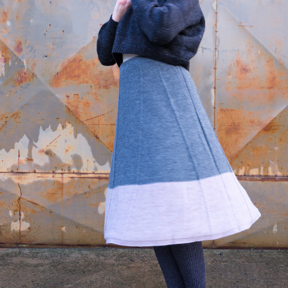 Rosalie Colourblock Panel Skirt - 100% Baby Alpaca - Grey/Lavender