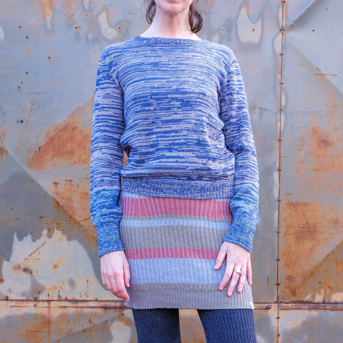 Stella Colour Block Jersey - 100% Baby Alpaca - Denim/Lavender Melange