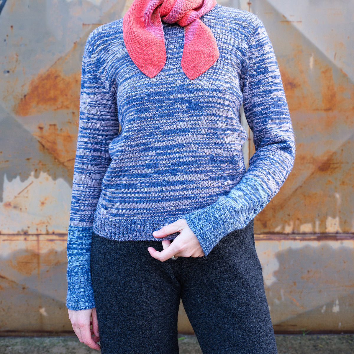Stella Colour Block Jersey - 100% Baby Alpaca - Denim/Lavender Melange