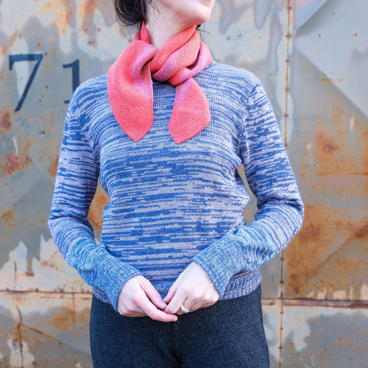 Stella Colour Block Jersey - 100% Baby Alpaca - Denim/Lavender Melange