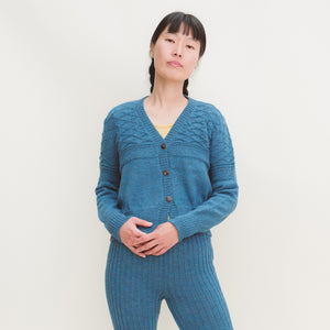 Women's Gansey Cardi - 100% Baby Alpaca - Light Peacock (S-L)