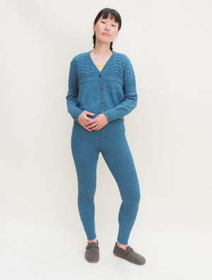 Women's Gansey Cardi - 100% Baby Alpaca - Light Peacock (S-L)