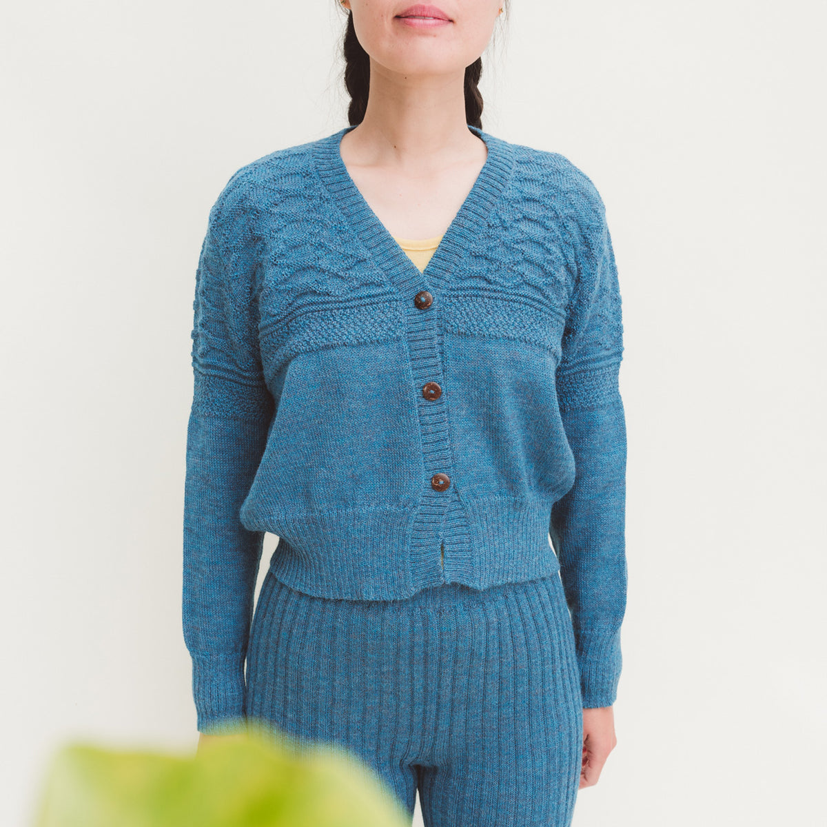 Women's Gansey Cardi - 100% Baby Alpaca - Light Peacock (S-L) *Returning 2026